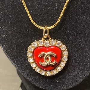 DIOR Upcycled Red Heart Charm with Gold tone Necklace